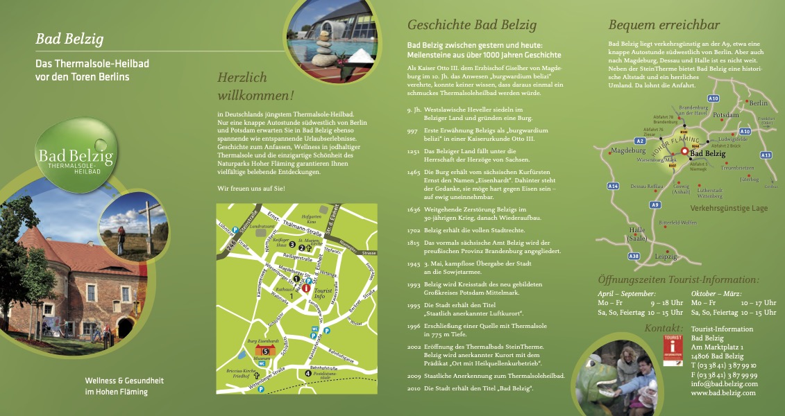 Bad Belzig Tourismus-Flyer vor der Bearbeitung - komplexe Diagramme und Tabellen ohne Alt-Texte, unstrukturiert und nicht barrierefrei